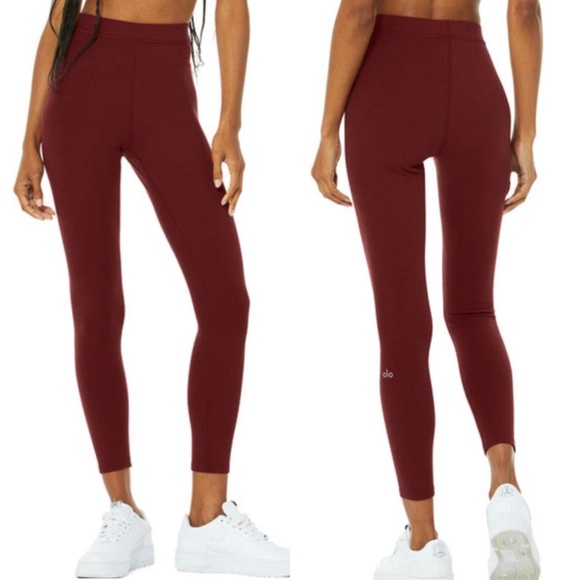 Alo Yoga Ribbed High-Waist 7/8 Blissful Legging Cranberry - Picture 1 of 7